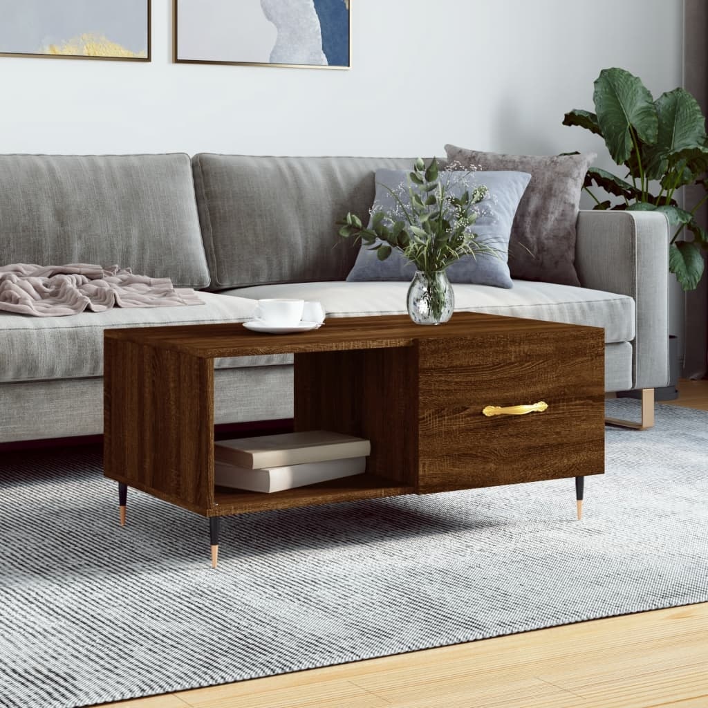VidaXL Salontafel 90x50x40 cm bewerkt hout bruineikenkleurig