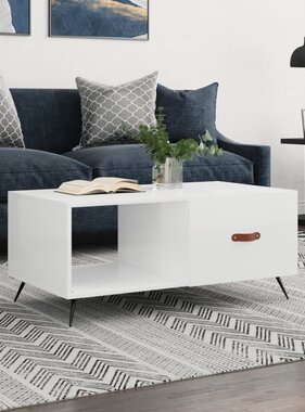 VidaXL Salontafel 90x50x40 cm bewerkt hout hoogglans wit