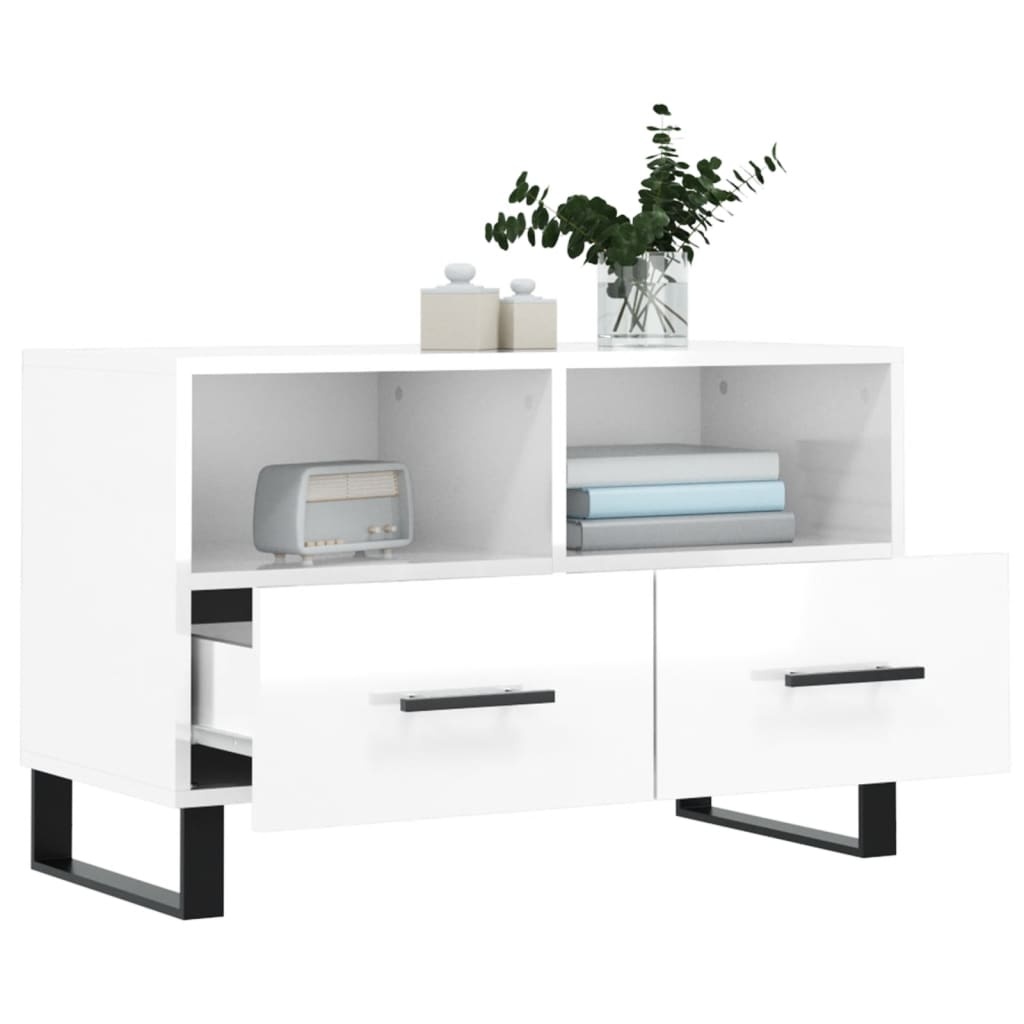 VidaXL Tv-meubel 80x36x50 cm bewerkt hout hoogglans wit