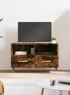 Tv-meubel 80x36x50 cm bewerkt hout gerookt eikenkleurig