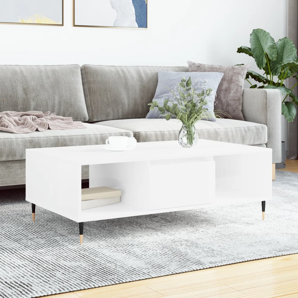 VidaXL Salontafel 104x60x35 cm bewerkt hout hoogglans wit