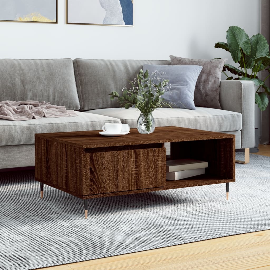 VidaXL Salontafel 90x60x35 cm bewerkt hout bruineikenkleurig