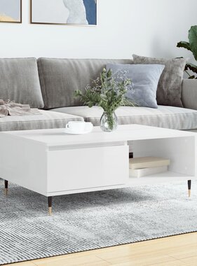 VidaXL Salontafel 90x60x35 cm bewerkt hout hoogglans wit