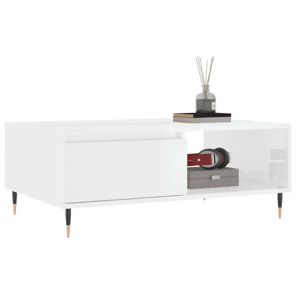 VidaXL Salontafel 90x60x35 cm bewerkt hout hoogglans wit