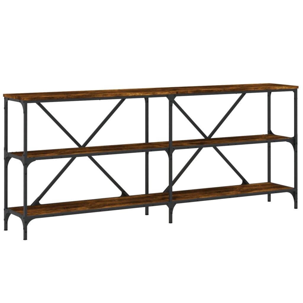VidaXL Wandtafel 180x30x75 cm bewerkt hout en ijzer gerookt eikenkleur