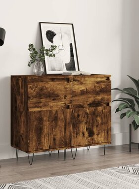 VidaXL Dressoirs 2 st 40x35x70 cm bewerkt hout gerookt eikenkleurig