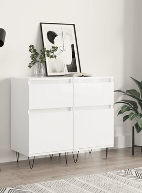 VidaXL Dressoirs 2 st 40x35x70 cm bewerkt hout hoogglans wit