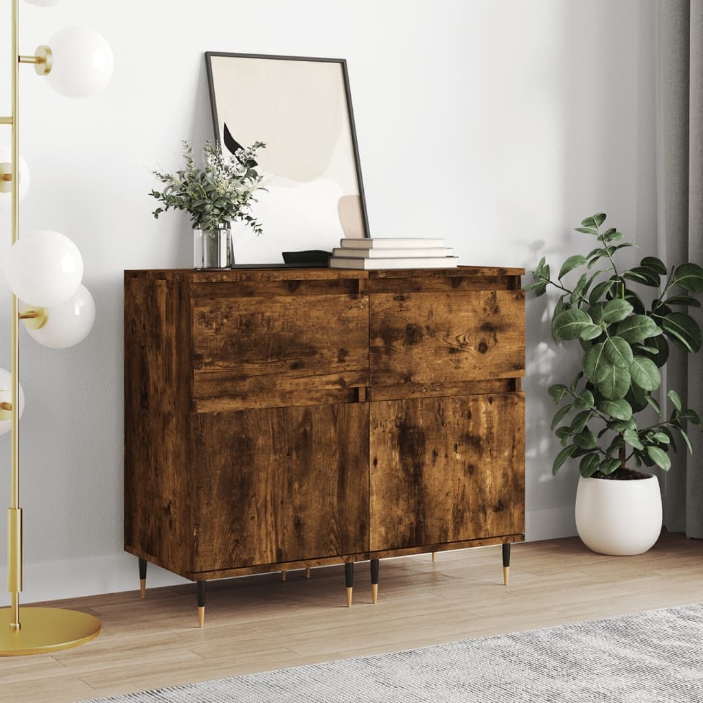 VidaXL Dressoirs 2 st 40x35x70 cm bewerkt hout gerookt eikenkleurig