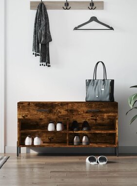 VidaXL Schoenenbank 102x35x55 cm bewerkt hout gerookt eikenkleurig