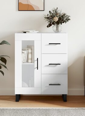 VidaXL Dressoir 69,5x34x90 cm bewerkt hout hoogglans wit