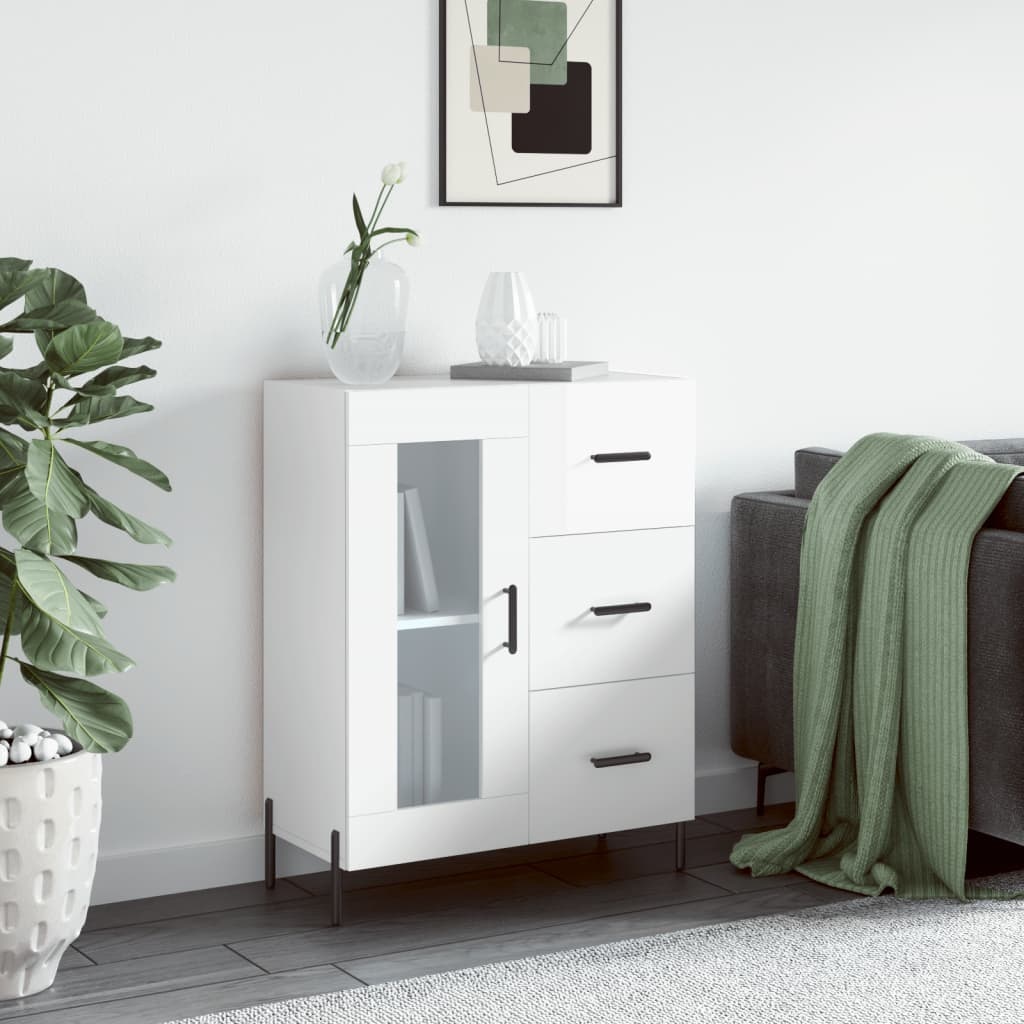 VidaXL Dressoir 69,5x34x90 cm bewerkt hout hoogglans wit