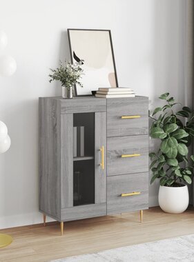 VidaXL Dressoir 69,5x34x90 cm bewerkt hout grijs sonoma eikenkleurig