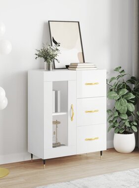 VidaXL Dressoir 69,5x34x90 cm bewerkt hout hoogglans wit