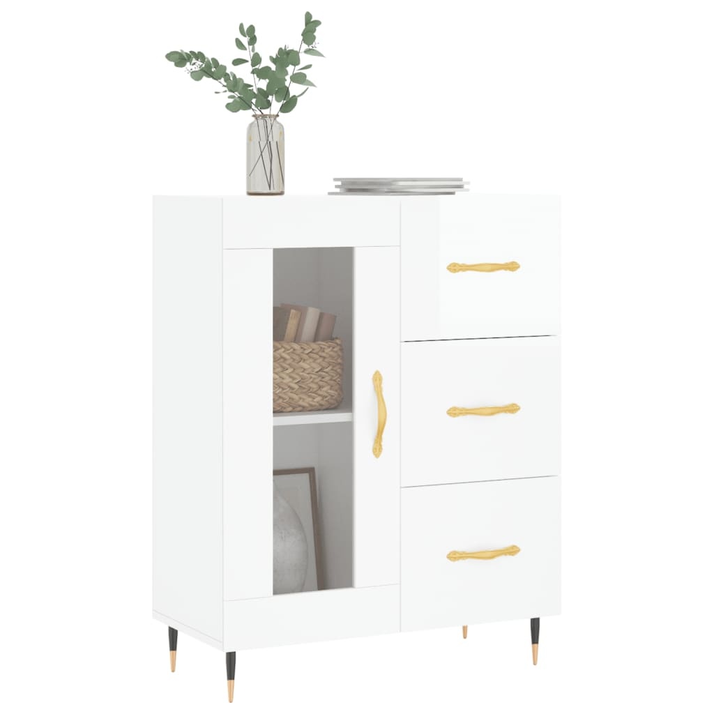 VidaXL Dressoir 69,5x34x90 cm bewerkt hout hoogglans wit