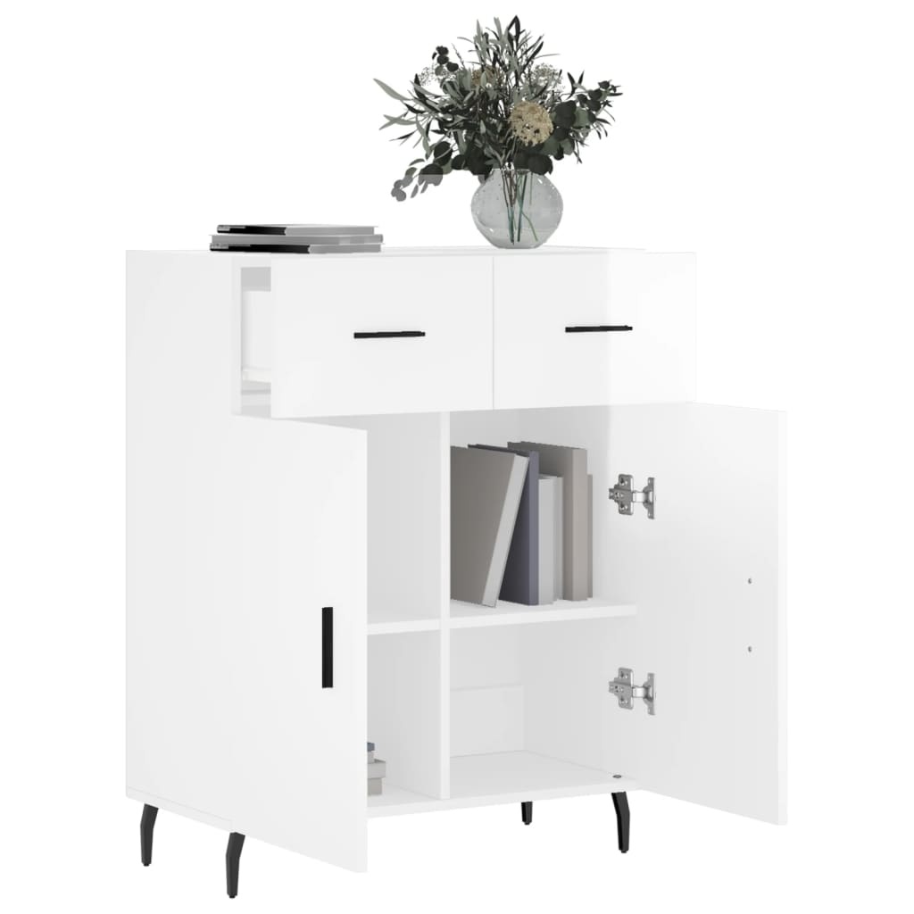 VidaXL Dressoir 69,5x34x90 cm bewerkt hout hoogglans wit