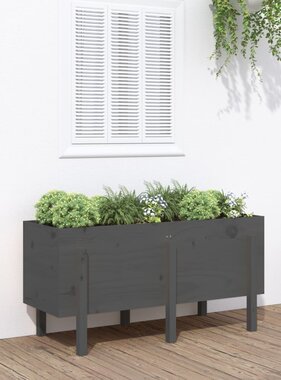 vidaXL Plantenbak verhoogd 121x50x57 cm massief grenenhout grijs