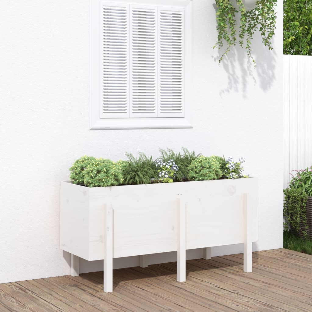 VidaXL Plantenbak verhoogd 121x50x57 cm massief grenenhout wit