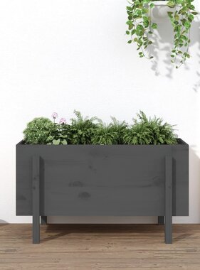 vidaXL Plantenbak verhoogd 101x50x57 cm massief grenenhout grijs