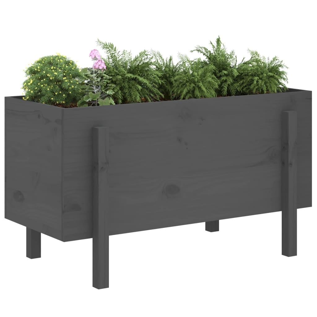 vidaXL Plantenbak verhoogd 101x50x57 cm massief grenenhout grijs