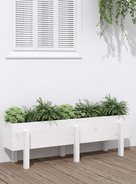 VidaXL Plantenbak verhoogd 121x30x38 cm massief grenenhout wit