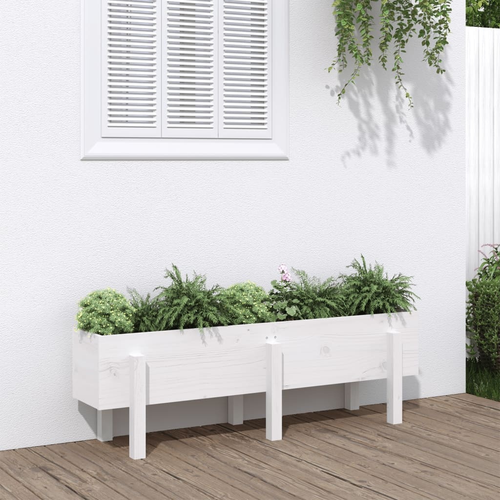VidaXL Plantenbak verhoogd 121x30x38 cm massief grenenhout wit
