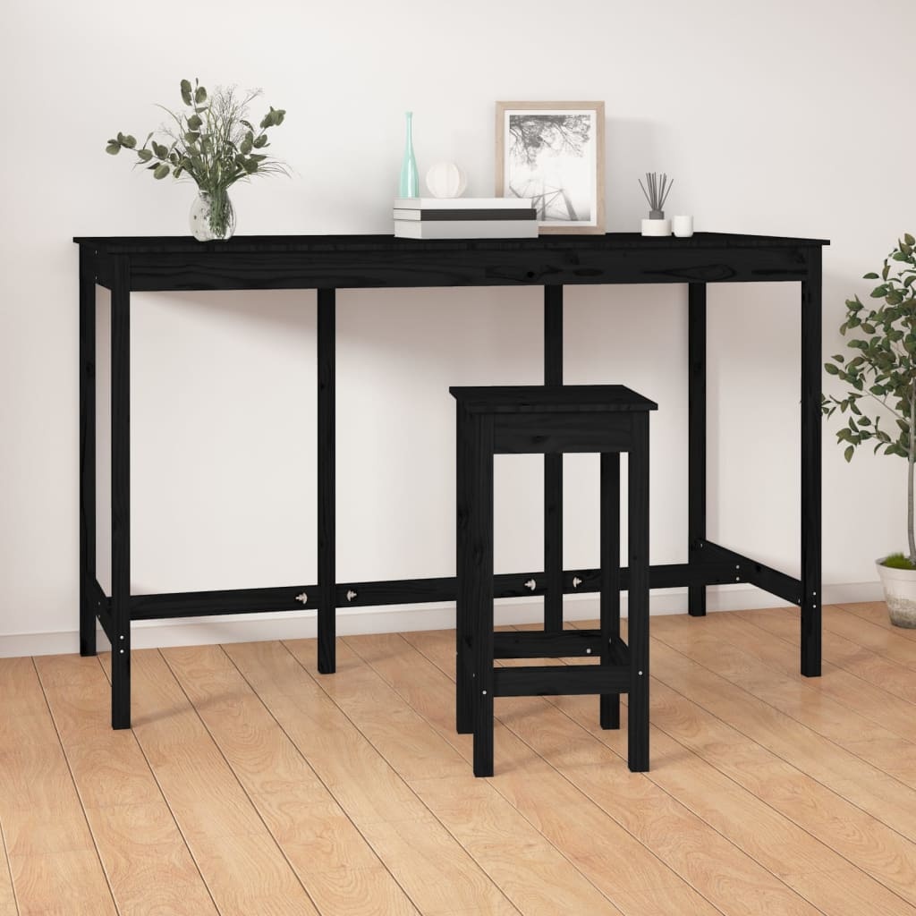 VidaXL Bartafel 180x80x110 cm massief grenenhout zwart