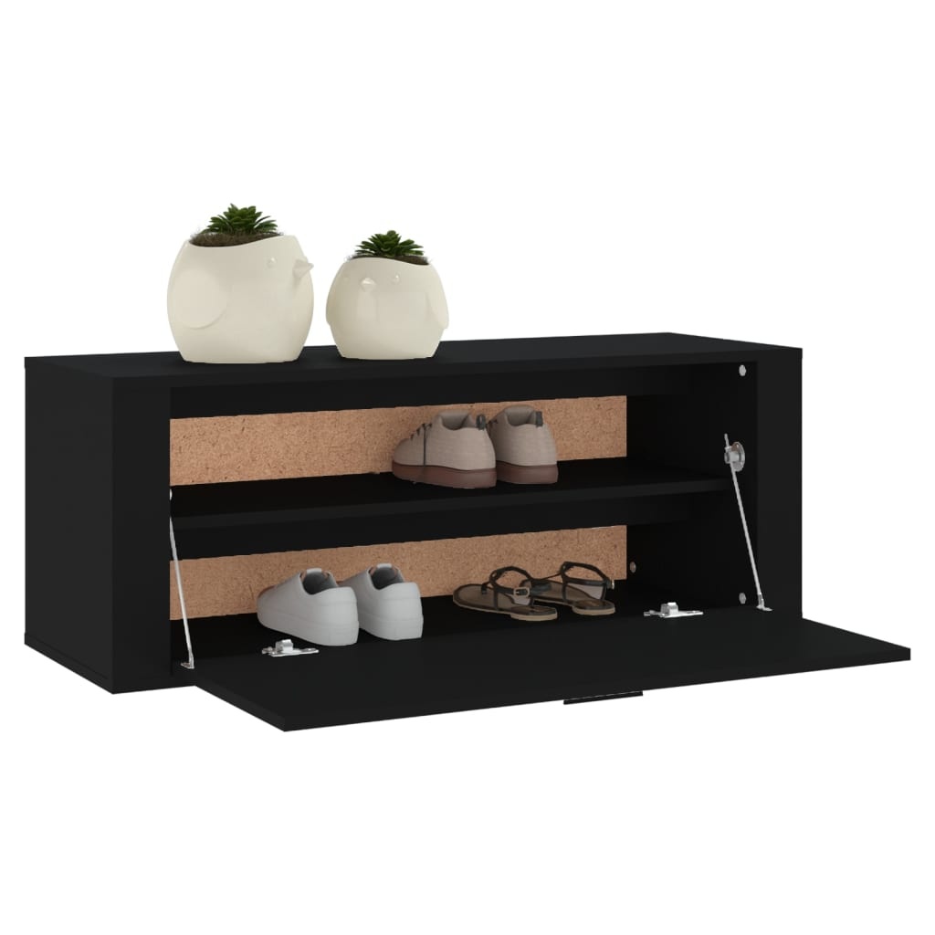 vidaXL Wandschoenenkast 100x35x38 cm bewerkt hout zwart