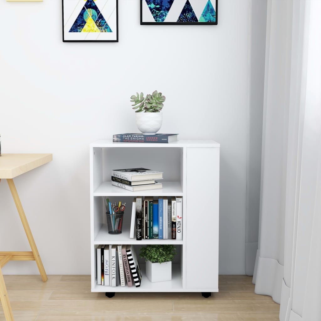 Kast verrijdbaar 60x35x75 cm bewerkt hout wit