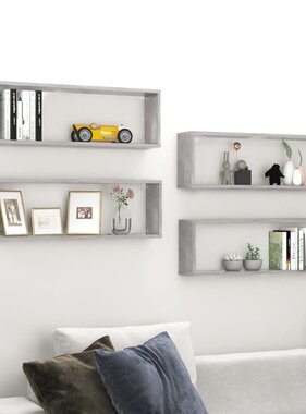VidaXL Wandschappen kubus 4 st 80x15x26,5 cm spaanplaat betongrijs