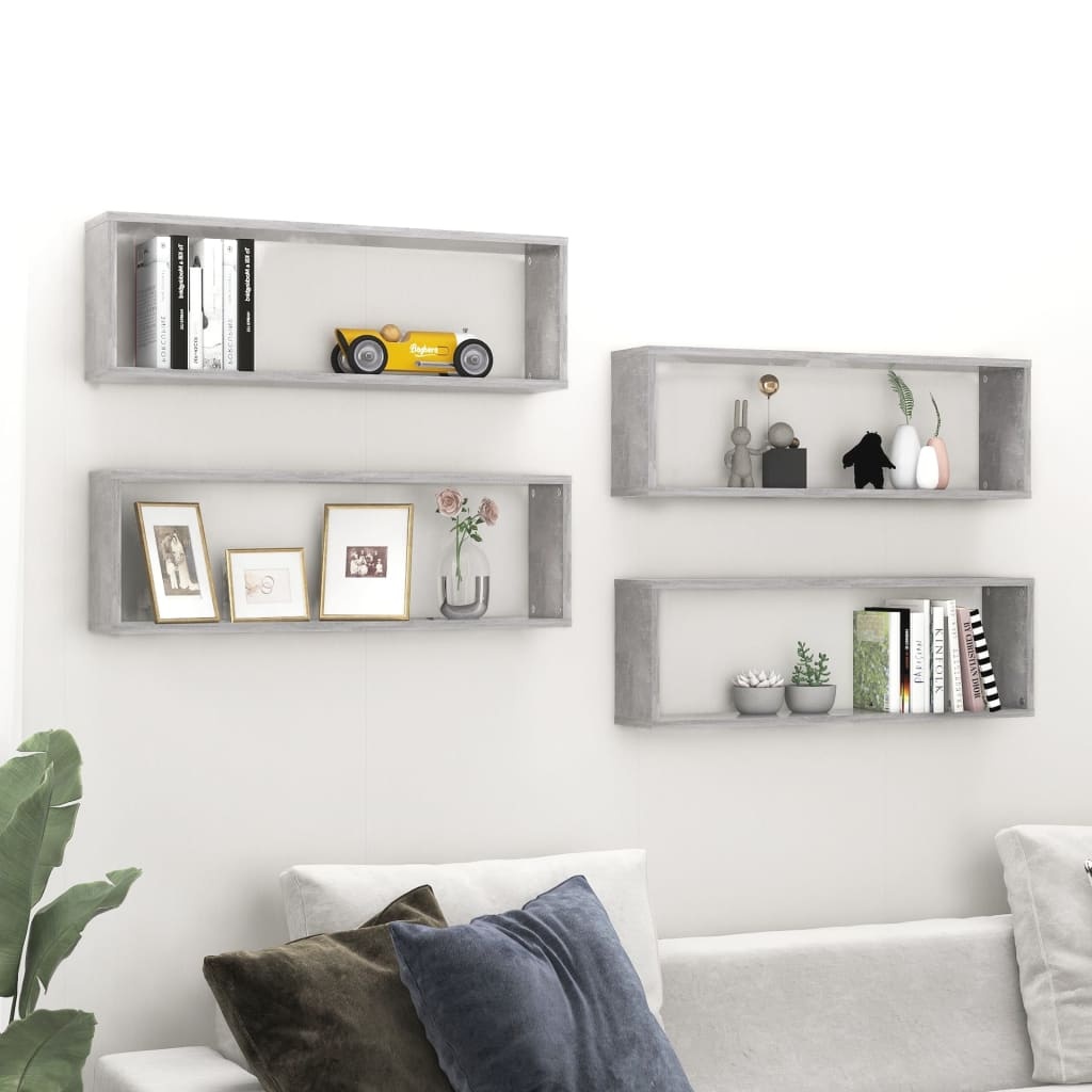 VidaXL Wandschappen kubus 4 st 80x15x26,5 cm spaanplaat betongrijs