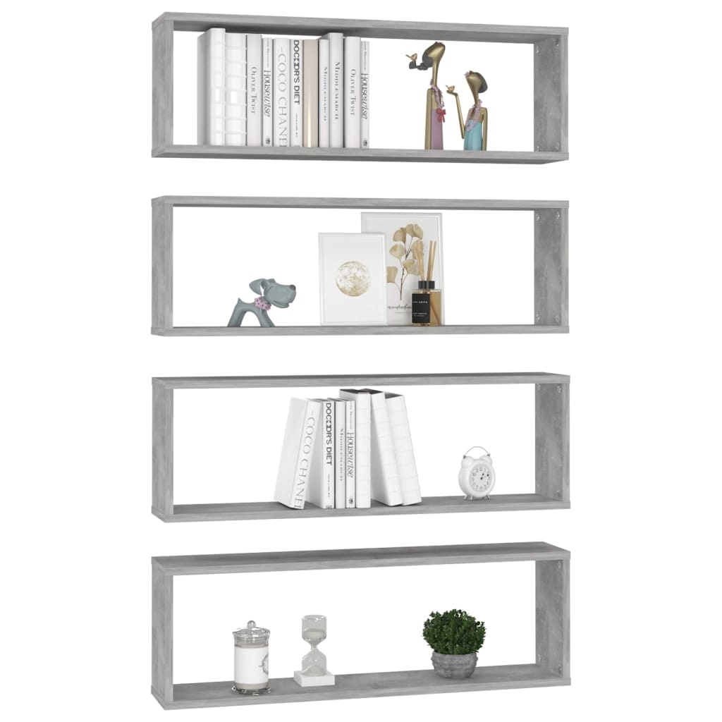 VidaXL Wandschappen kubus 4 st 80x15x26,5 cm spaanplaat betongrijs