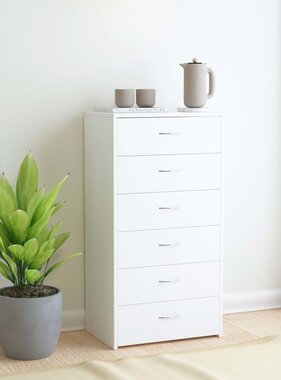 Dressoir met 6 lades 50x34x96 cm bewerkt hout wit