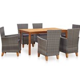 VidaXL 7-delige Eethoek poly rattan en massief acaciahout grijs