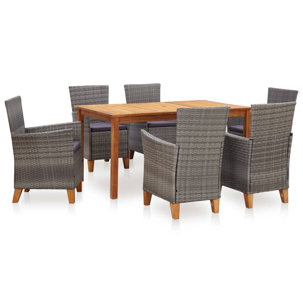 VidaXL 7-delige Eethoek poly rattan en massief acaciahout grijs