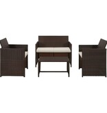 VidaXL 4-delige Loungeset met kussens poly rattan bruin
