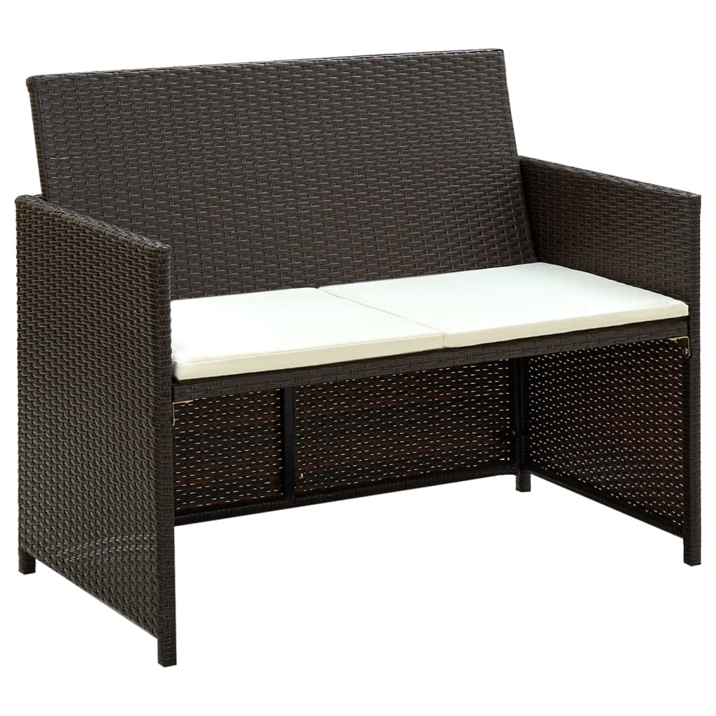 VidaXL 4-delige Loungeset met kussens poly rattan bruin