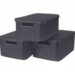 VidaXL Opbergboxen met deksel Style 3 st maat M antraciet