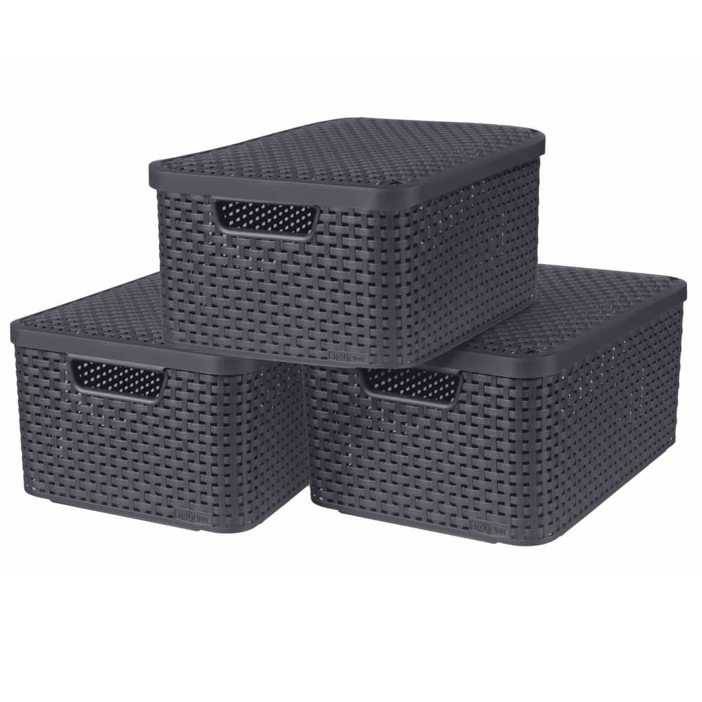 VidaXL Opbergboxen met deksel Style 3 st maat M antraciet