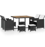 VidaXL 9-delige Tuinset poly rattan en acaciahout zwart