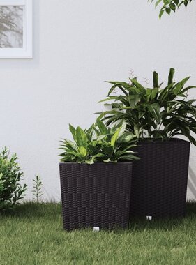 vidaXL Plantenbak met uitneembare bak rattan-look 21/32 L PP bruin