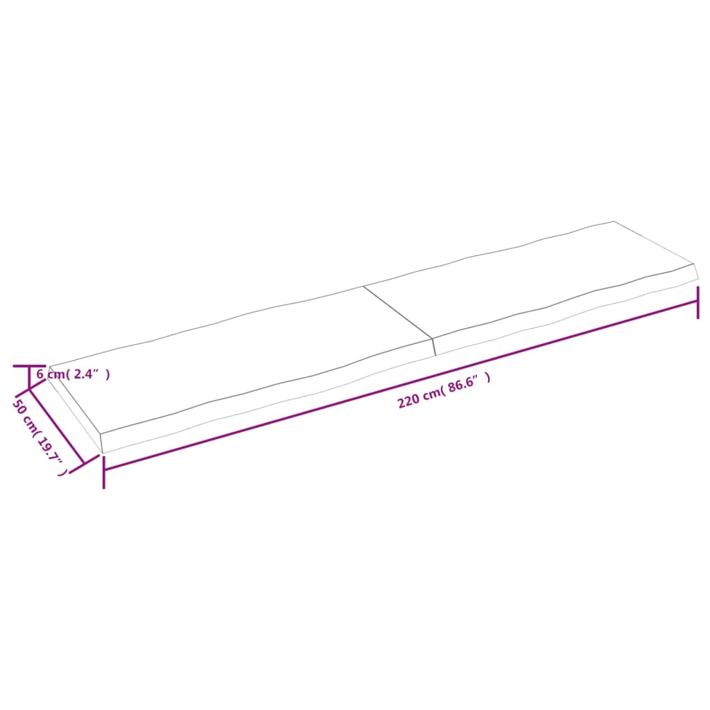 vidaXL Tafelblad natuurlijke rand 220x50x6 cm eikenhout lichtbruin