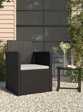 vidaXL Tuinstoel met kussen poly rattan zwart