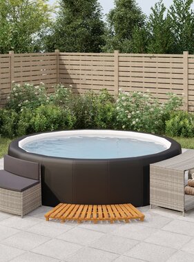 vidaXL Hottub-ombouw poly rattan massief acaciahout grijs