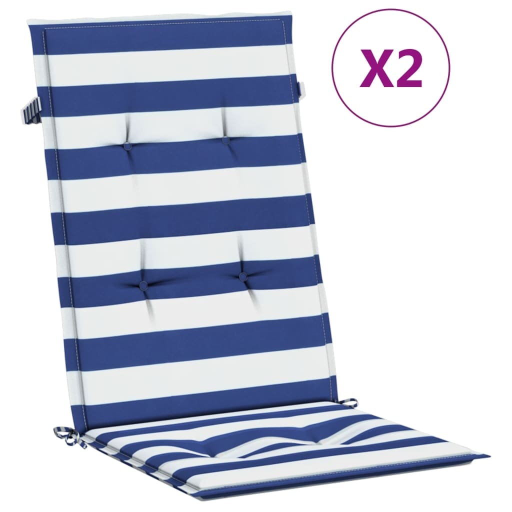 vidaXL Stoelkussens 2 st hoge rug gestreepte stof wit en blauw