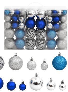 vidaXL Kerstballen 100 st 3/4/6 cm blauw en zilverkleurig