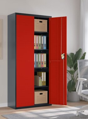 vidaXL Archiefkast 90x40x200 cm staal antracietkleurig en rood