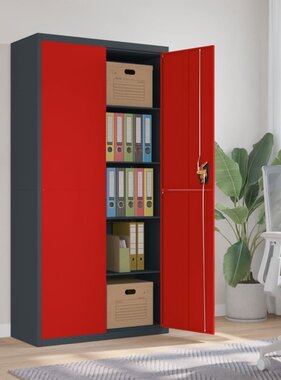 vidaXL Archiefkast 90x40x180 cm staal antracietkleurig en rood