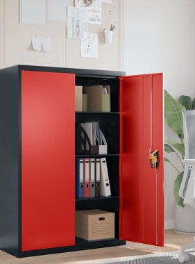 vidaXL Archiefkast 90x40x140 cm staal antracietkleurig en rood