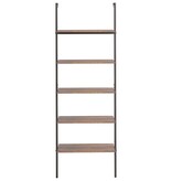 vidaXL Ladderrek met 5 schappen 64x35x185 cm donkerbruin en zwart