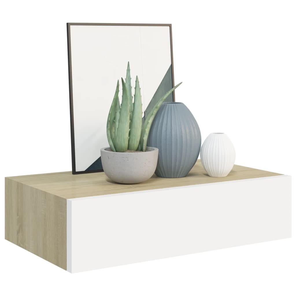 vidaXL Wandschappen 2 st met lade 40x23,5x10 cm MDF eikenkleurig en wit